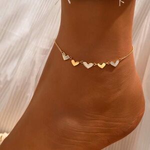 Gold plated stainless steel heart anklet